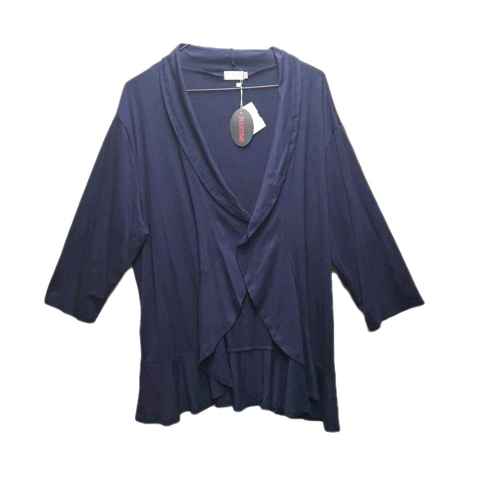 Blue Time Women's Size 3xl Ruffle Edge Open Front Sweater 3/4 Sleeve Cardigan